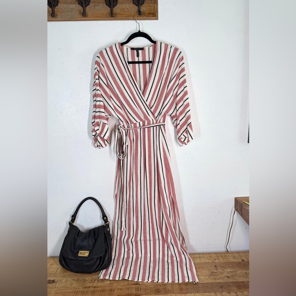 BCBGMaxAzria Red and White Striped Long Sleeve Dress